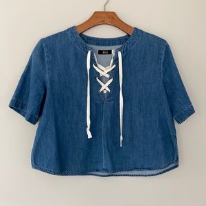 Cropped Lace-up Denim Top